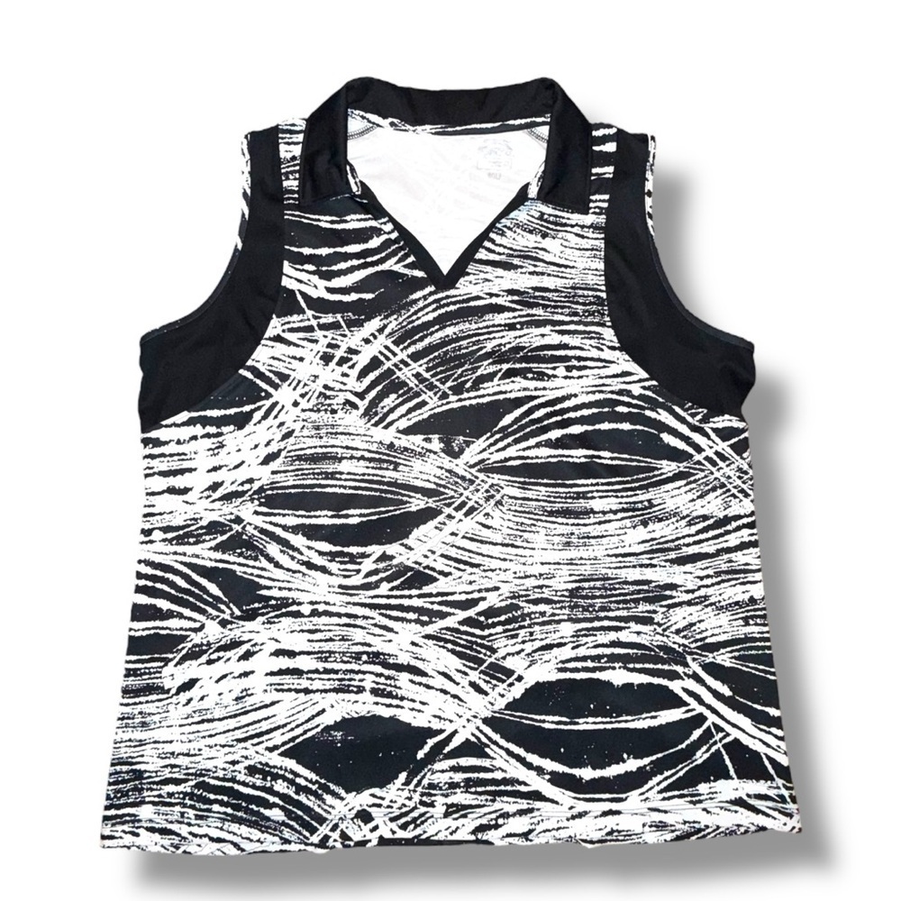 SLAZENGER Women's Marble Pin Tuck Sleeveless Golf Polo - XXL Black/White - Picture 6 of 13
